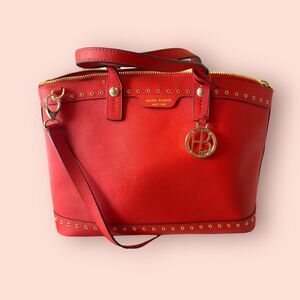 Henri‎ Bendel West 57th Saffiano Leather Satchel Shoulder Handbag Red/Orange